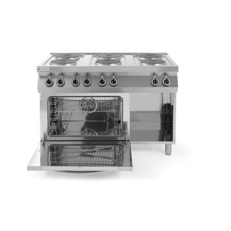 Плита электрическая 6-конфорочная Kitchen Line с конвекционной электрической духовкой GN 1/1, HENDI, Kitchen Line, 400В/18600Вт, 1200x700x(H)900мм