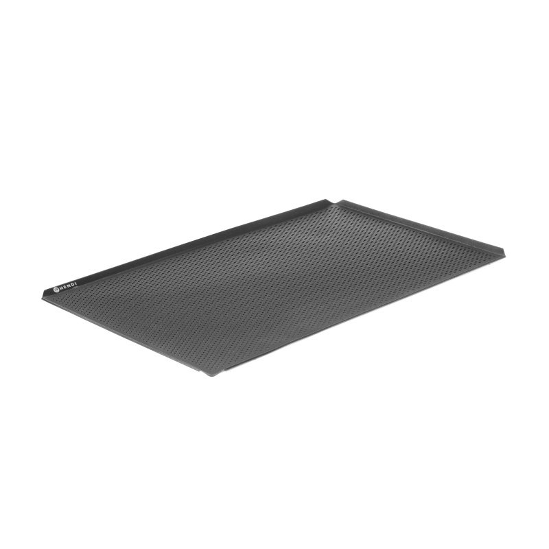 Perforeeritud mittenakkuva kattega küpsetusplaat, 4 servaga, HENDI, Must, 600x400x(H)10mm, Ristkülikukujuline