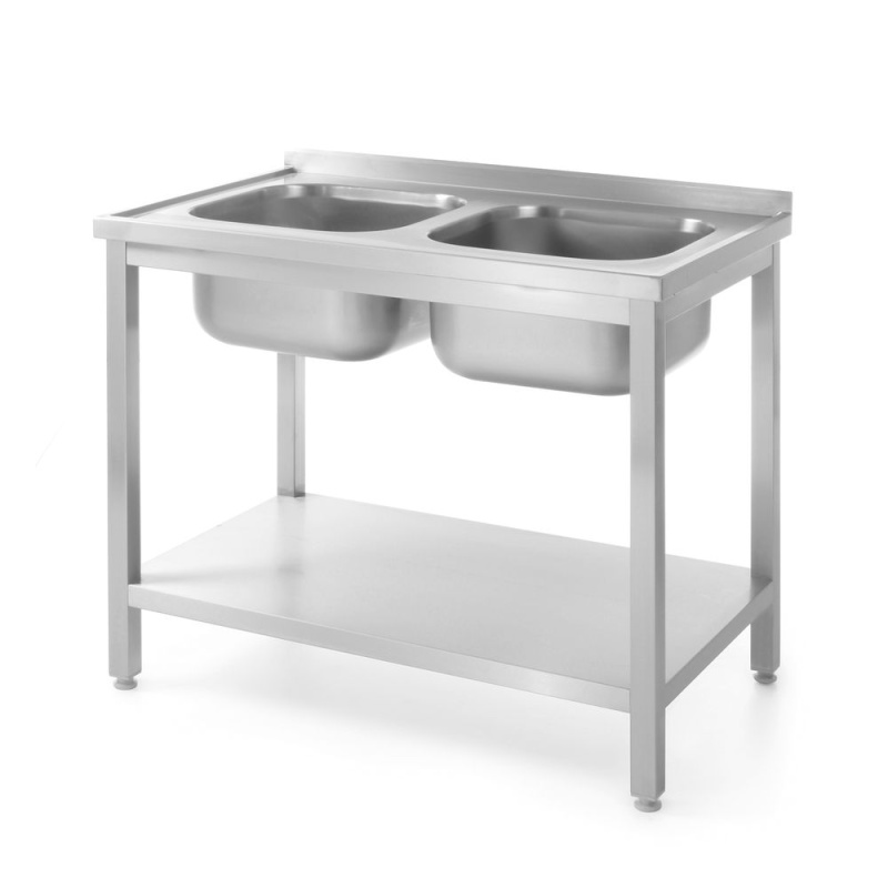 Стол с 2 мойками, с полкой – на болтах, HENDI, Kitchen Line, 1000x700x(H)850мм