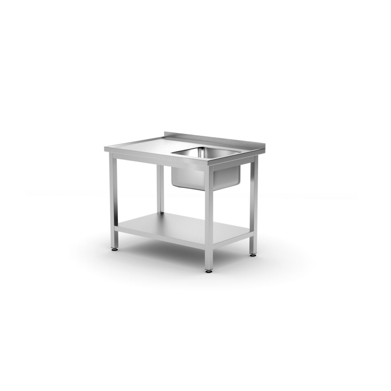 Single sink table with shelf, HENDI, Kitchen Line, 1000x700x(H)850mm