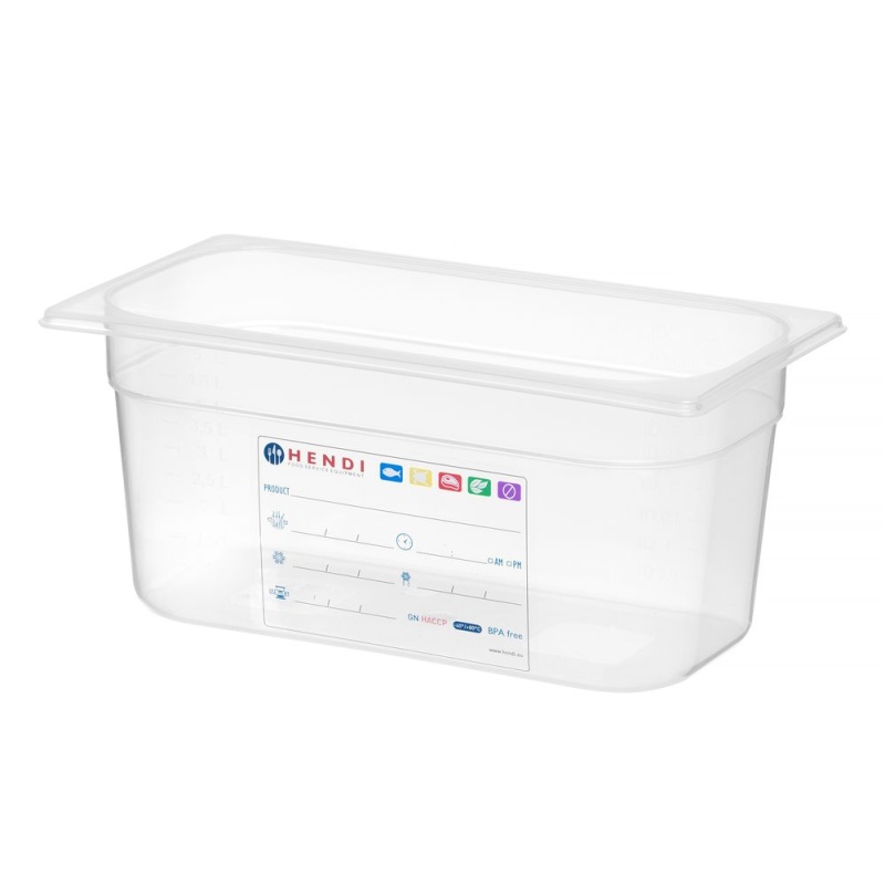 Гастроёмкость GN 1/3 HACCP, HENDI, GN 1/3, 5,7л, прозрачный, 325x176x(H)150мм