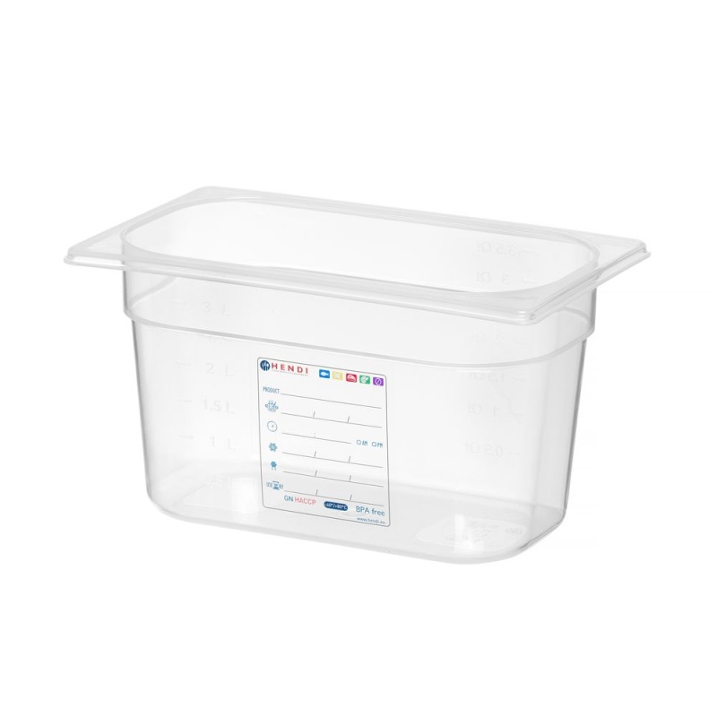 Container GN 1/4 HACCP, HENDI, GN 1/4, 4L, Transparent, 265x162x(H)150mm
