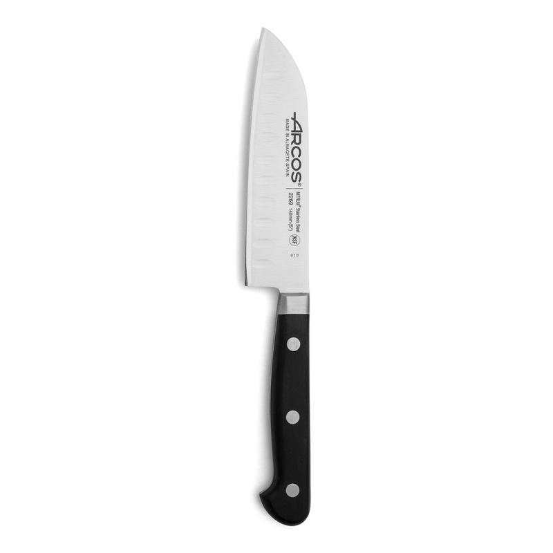 Нож Santoku с кромкой Granton, серия ÓPERA, Arcos, черный, (L)262мм