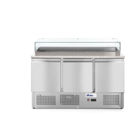 3-door cooling table with glass extension and granite top, Arktic, 254L, 230V/310W, 700x1365x(H)1120mm