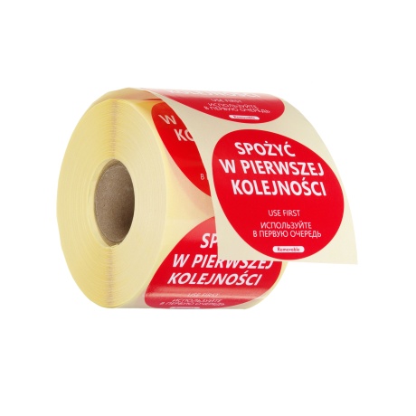 Toiduohutuse korduvkasutatav kleebis – „USE FIRST“, HENDI, Punane, 500 tk., ⌀50mm