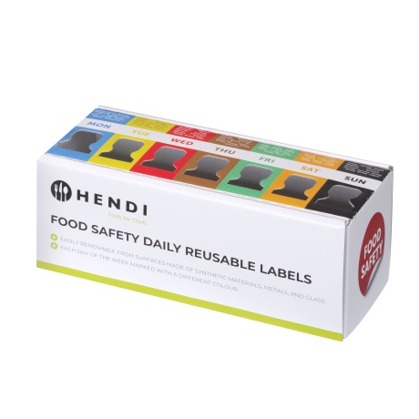 Toiduohutuse korduvkasutatavate etikettide komplekt igaks nädalapäevaks koos dosaatoriga , HENDI, 240x80x(H)100mm