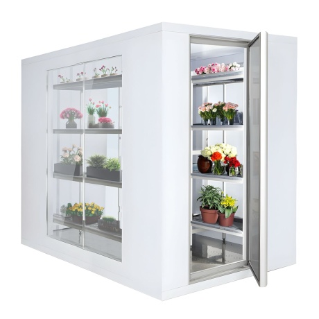 Glass-sided walk-in cold room Premium – 2100 × 2100 mm, 6.9 m³ – without unit