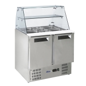 2-door refrigerated salad counter with glass superstructure two-chamber counter