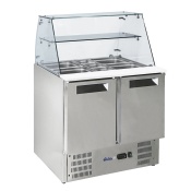 2-door refrigerated salad counter with glass superstructure two-chamber counter