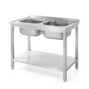 Стол с 2 мойками и полкой – на болтах, глубина 600 мм, HENDI, Kitchen Line, 1000x600x(H)850мм