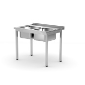 Стол с двумя мойками – сварной, глубина 600 мм, HENDI, Kitchen Line, 1000x600x(H)850мм