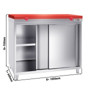 Stainless steel work cabinet 100x60cm - with sliding door - incl. cutting plate in red