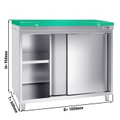 Stainless steel work cabinet 100x60cm - with sliding door - incl. cutting plate in green