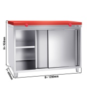 Stainless steel work cabinet 120x60cm - with sliding door - incl. cutting plate in red