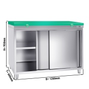 Stainless steel work cabinet 120x60cm - with sliding door - incl. cutting plate in green