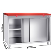 Stainless steel work cabinet 140x60cm - with sliding door - incl. cutting plate in red