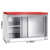 Stainless steel work cabinet 160x60cm - with sliding door - incl. cutting plate in red