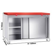 Stainless steel work cabinet 160x60cm - with sliding door - incl. cutting plate in red