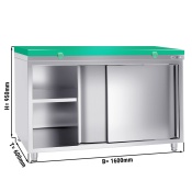 Stainless steel work cabinet 160x60cm - with sliding door - incl. cutting plate in green