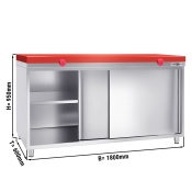 Stainless steel work cabinet 180x60cm - with sliding door - incl. cutting plate in red