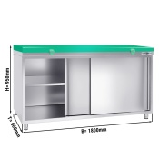 Stainless steel work cabinet 180x60cm - with sliding door - incl. cutting plate in green