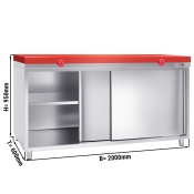 Stainless steel work cabinet 200x60cm - with sliding door - incl. cutting plate in red