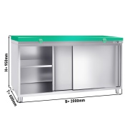 Stainless steel work cabinet 200x60cm - with sliding door - incl. cutting plate in green