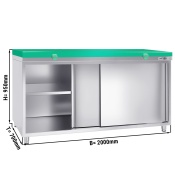 Stainless steel work cabinet 200x70cm - with sliding door - incl. cutting plate in green