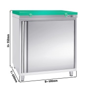 Stainless steel work cabinet 60x60cm - with sliding door - incl. cutting plate in green