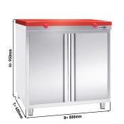 Stainless steel work cabinet 80x60cm - with sliding door - incl. cutting plate in red