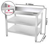Stainless steel work table PREMIUM 1,0 m - with base shelf & intermediate shelf