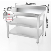 Stainless steel work table PREMIUM 1,0 m - with base shelf & intermediate shelf