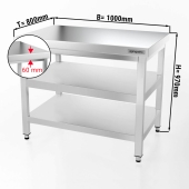 Stainless steel work table PREMIUM 1,0 m - with base shelf & intermediate shelf