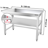 Stainless steel work table PREMIUM 1,2 m - with base shelf & support