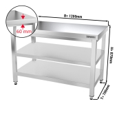 Stainless steel work table PREMIUM 1,2 m - with base shelf & intermediate shelf