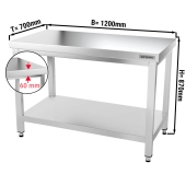 Stainless steel work table PREMIUM 1,2 m - with base shelf