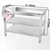 Stainless steel work table PREMIUM 1,2 m - with base shelf & intermediate shelf
