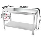 Stainless steel work table PREMIUM 1,4 m - with base shelf
