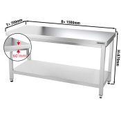 Stainless steel work table PREMIUM 1,5 m - with base shelf