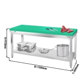 Stainless steel work table PREMIUM 1,5 m - with base & cutting board