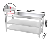 Stainless steel work table PREMIUM 1,6 m - with base shelf & intermediate shelf
