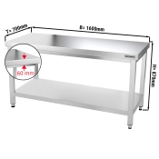 Stainless steel work table PREMIUM 1,6 m - with base shelf