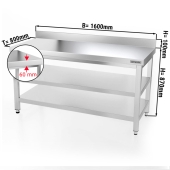 Stainless steel work table PREMIUM 1,6 m - with base shelf, intermediate shelf & upstand