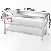 Stainless steel work table PREMIUM 1,6 m - with base shelf & intermediate shelf