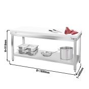 Stainless steel work table PREMIUM 0,8 m - with shelf & cutting board