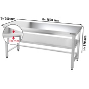 Stainless steel work table PREMIUM 1,8 m - with base shelf & support