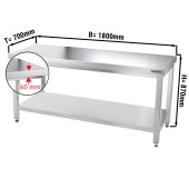 Stainless steel work table PREMIUM 1,8 m - with base shelf