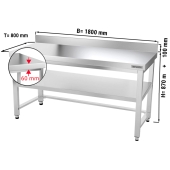 Stainless steel work table PREMIUM 1,8 m - with base shelf, upstand & support