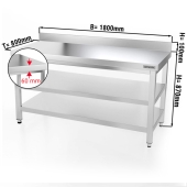 Stainless steel work table PREMIUM 1,8 m - with base shelf, intermediate shelf & upstand