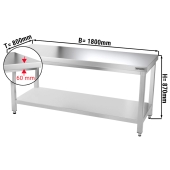 Stainless steel work table PREMIUM 1,8 m - with base shelf